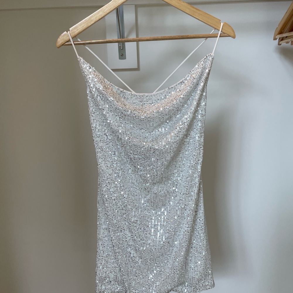 White Fox Boutique Silver Sequin Mini Dress